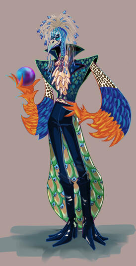 Character Design Class Assignment: David Bowie as a Peacock